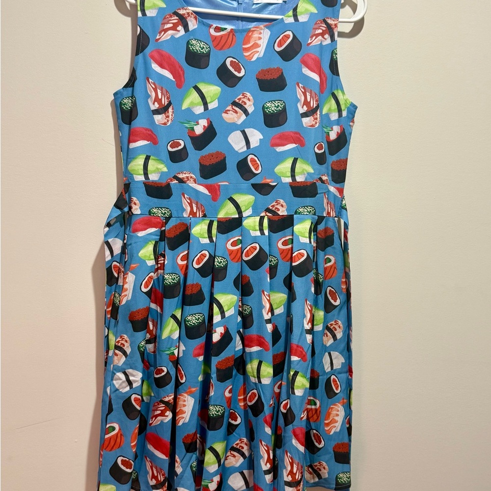 Sushi Print Blue Dress